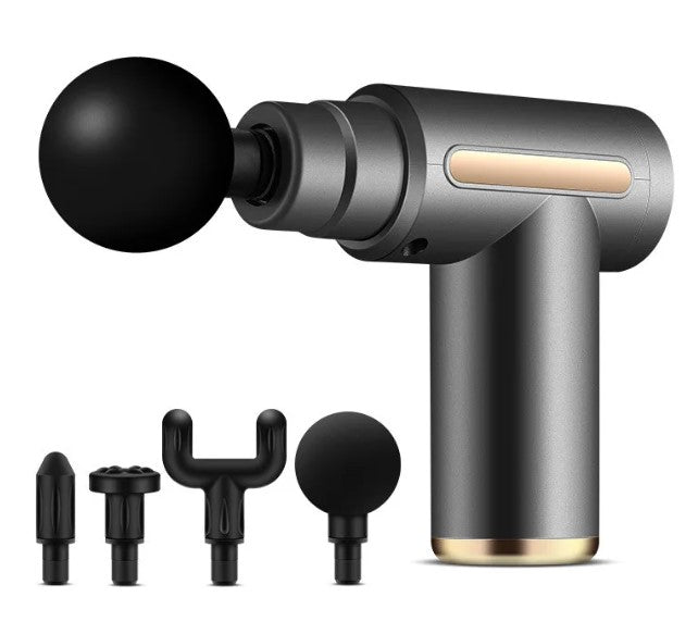 Stravenci Recovery Gun in gray with four interchangeable percussion head attachments