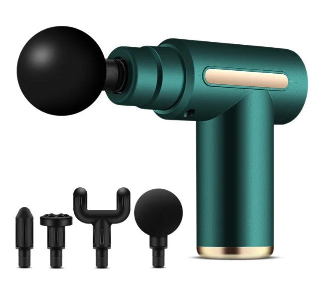 Stravenci Recovery Gun in green with four interchangeable percussion head attachments